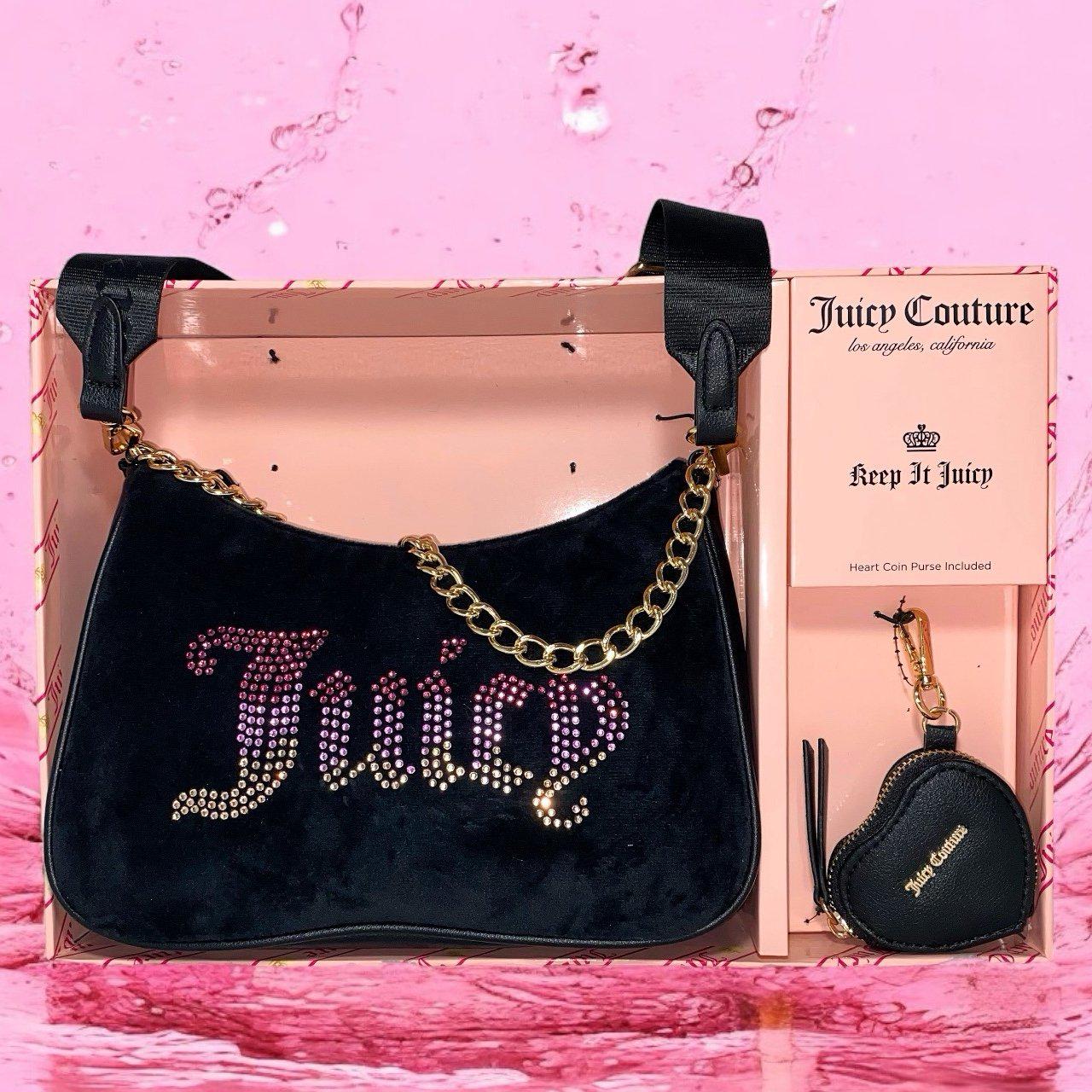 Juicy Couture Bag Black With Pink Rhinestone Logo & Mini Black