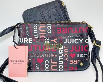 Juicy Couture Purse and Pouch 2 Piece Set, Black Pink Logo Juicy Couture Purse and Pouch 2 Piece Set, Black Pink Logo