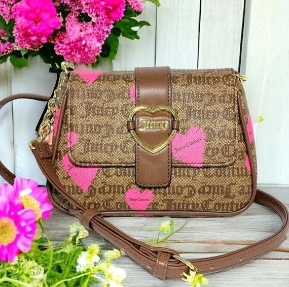 Juicy Couture Purse Love Pink Heart Print Brown Goth Logo Crossbody Bag New Etsy