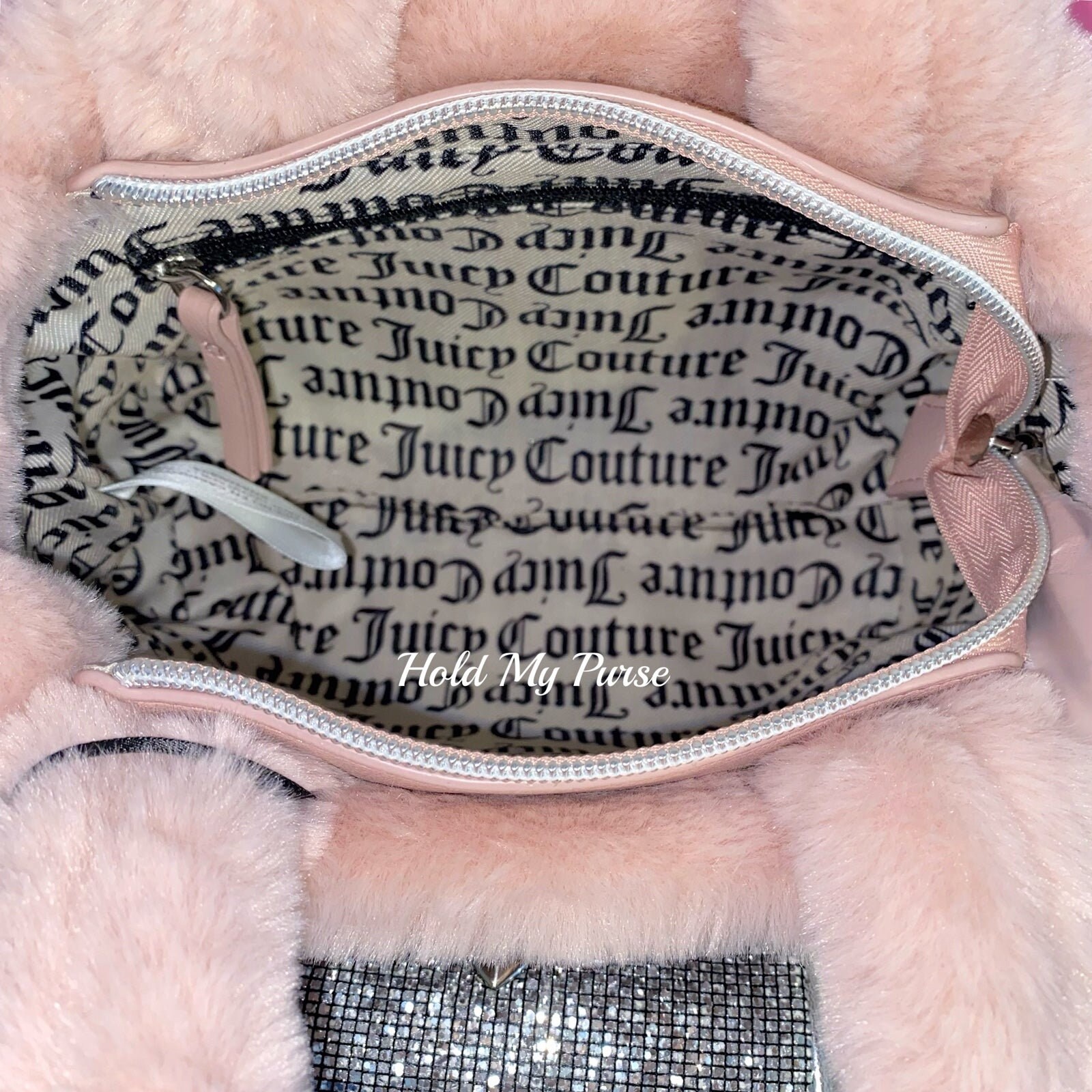 Juicy Couture Bag Faux Fur Plush Purse Pink Mini Tote Bag & Coin Purse Gift  Set 