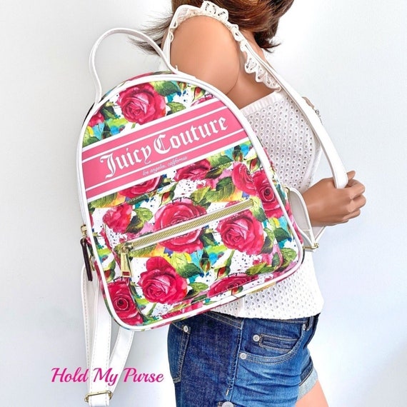 Juicy Couture Backpack, White with Floral Rose Pri