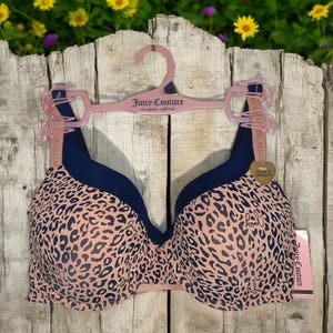 Juicy Couture Sexy Push-Up Leopard Print & Solid Black Bra Set NWT size 36D