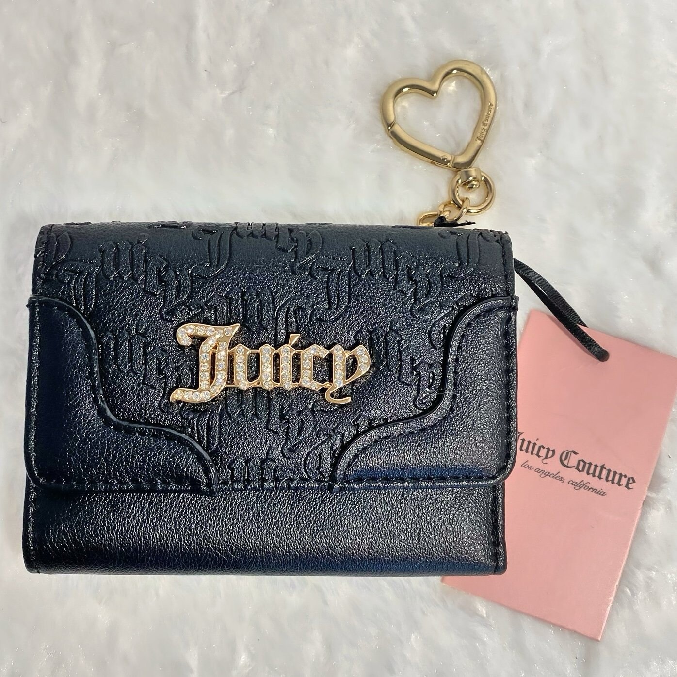 Juicy Couture Black Heart-Shaped Gold Chain Belt Zipper Bag Pouch Juicy Couture Black Leather Heart Charm Shoulder Bag main image 2