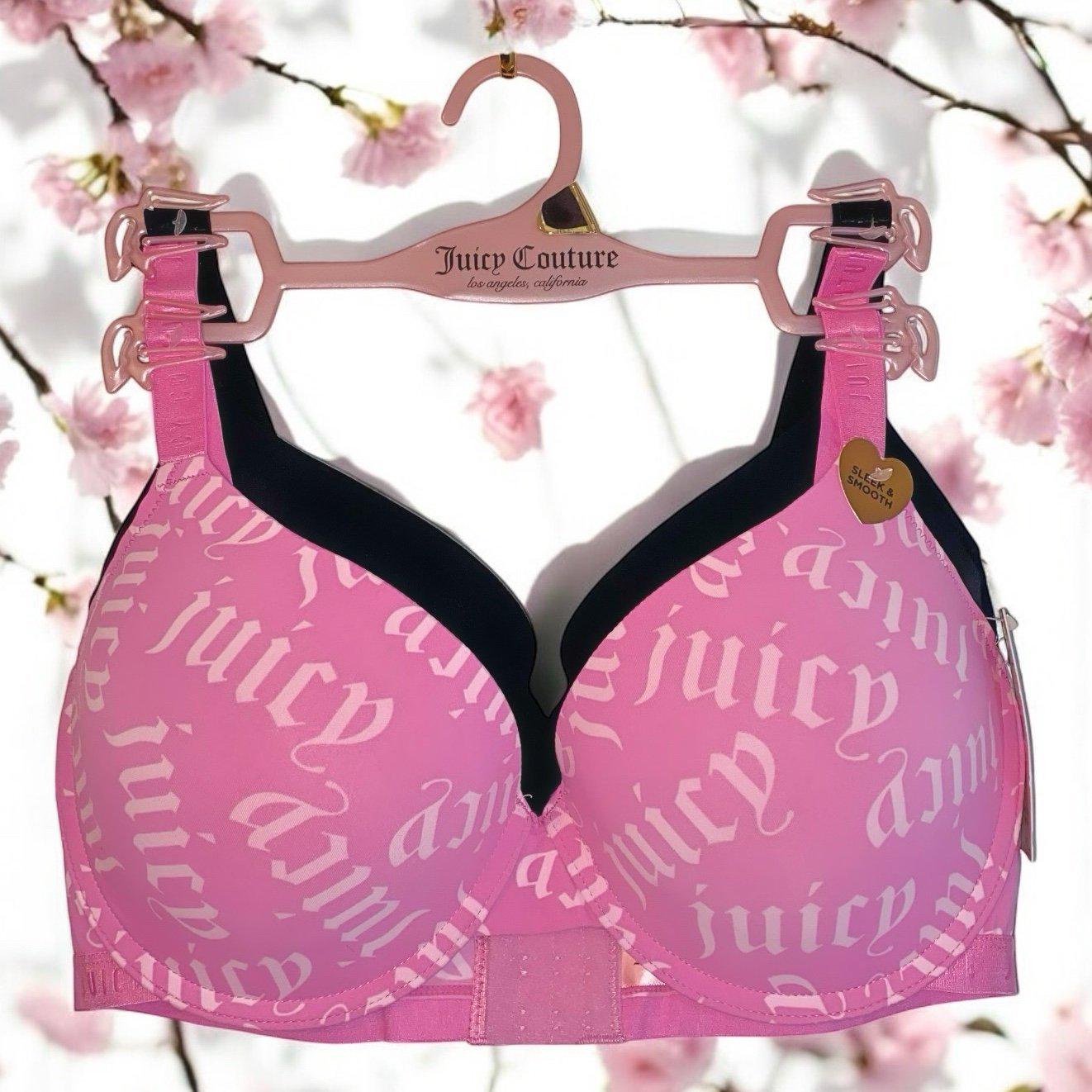Juicy Couture Sexy Pink Logo & Solid Black Push-up Bra 2 Piece Set
