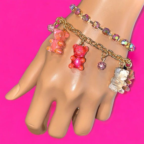 Betsey Johnson Iconic Gummy Bear Pink Rhinestone Charm Bracelet New Etsy