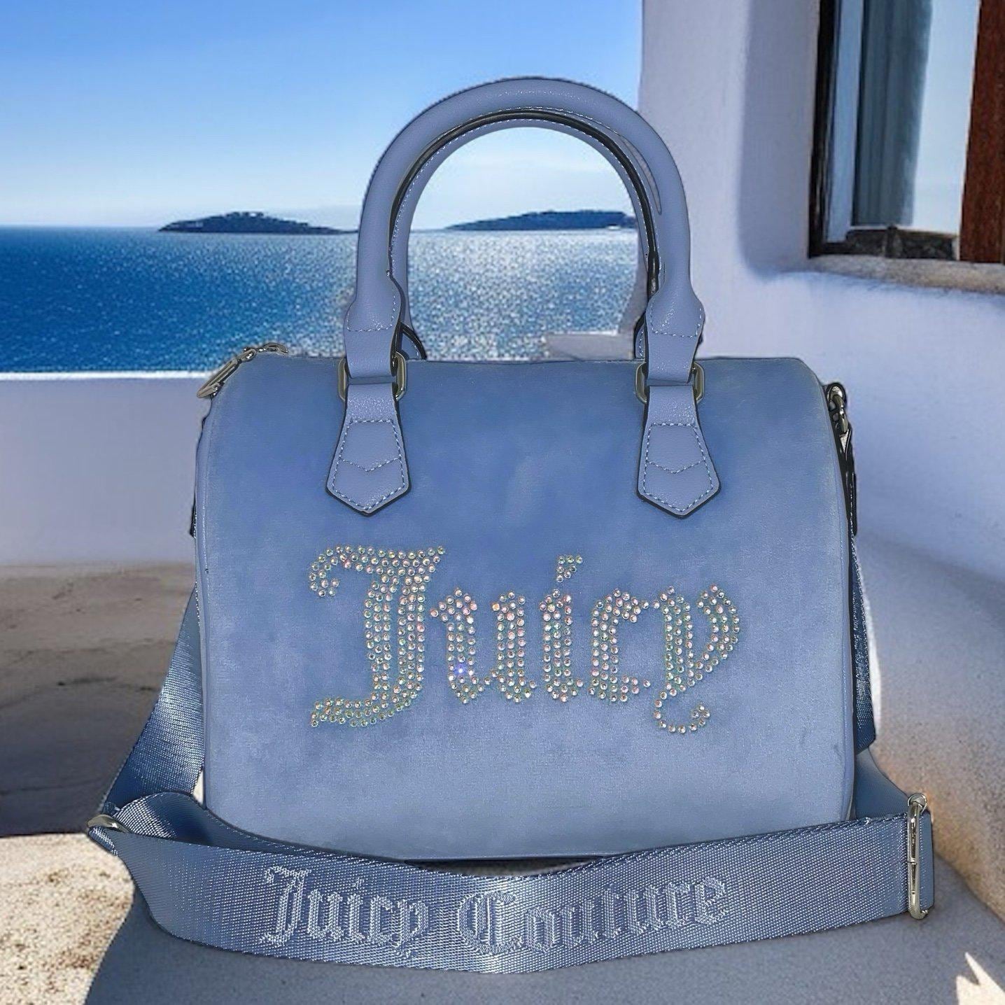 NWT Juicy Couture Extra Large Baby Blue & White Backpack w/bling on the front. Juicy Couture Kids Lavender Velvet Backpack | Mercari main image 3
