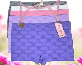 Juicy Couture Purple, Pink, White, Gray Logo Comfy Seamless Panty Shorts Underwear 5 Piece Set Size XL