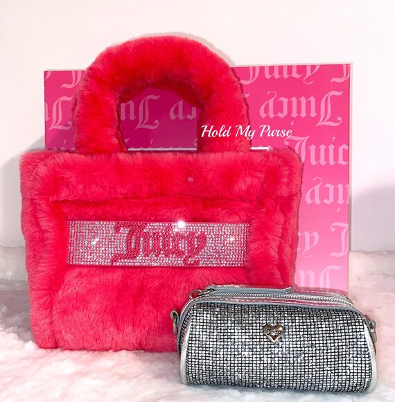 Juicy Couture Purse Plush Faux Fur Pink Tote Bag Silver Barrel Coin Purse Set Valentine Gift Idea Etsy