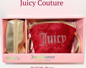 Juicy Couture Daydreamer Bag Cosmetic Bags Makeup Storage Overnight Toiletry Bags Vacation Travel 2 Piece Red Gold Bag Set New In Gift Box