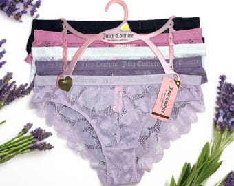 Juicy Couture Cheeky Purple White Pink Black 5 Piece Lace Panty Set NWT Size M or XL