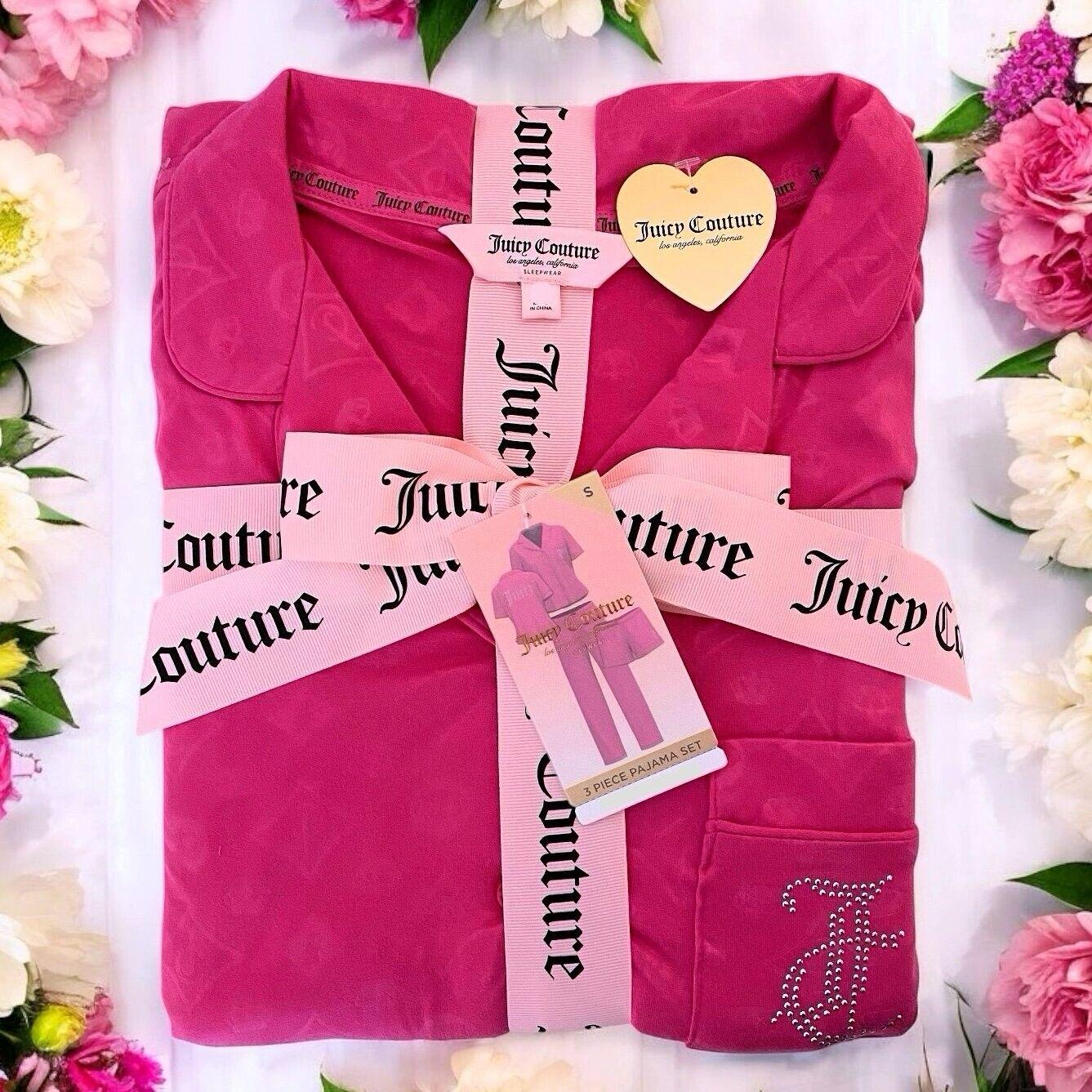 Juicy Couture 3 Piece Pink PJ Sleepwear Top, Pants & Shorts Set