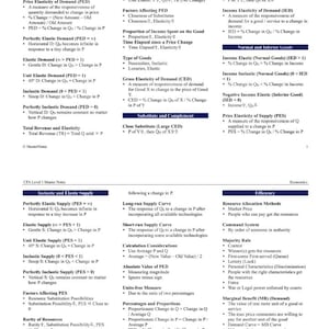 May include: A white page with black text detailing economics concepts, including elasticity, demand, and supply. Diagrams and formulas are included, with headings like "Price Elasticity of Demand" and "Income Elasticity of Demand."
