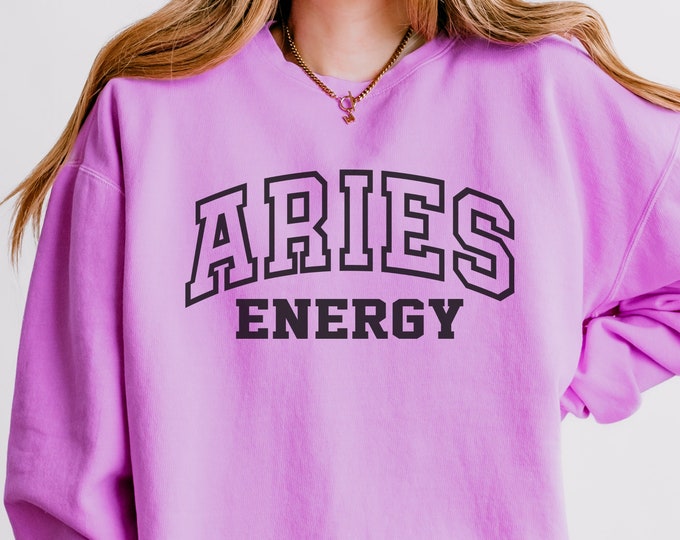 Aries Comfort Colors Sweatshirt, Zodiac Sign Crewneck, Aries Gift for Women, Aries Birthday Gift, Celestial Aesthetic Shirt, Astrology Gift