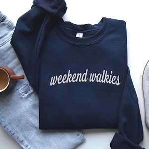 Weekend Walkies Embroidered Crewneck Sweatshirt, Cozy Dog Parent Apparel, Funny Dog Mom Dad Sweater