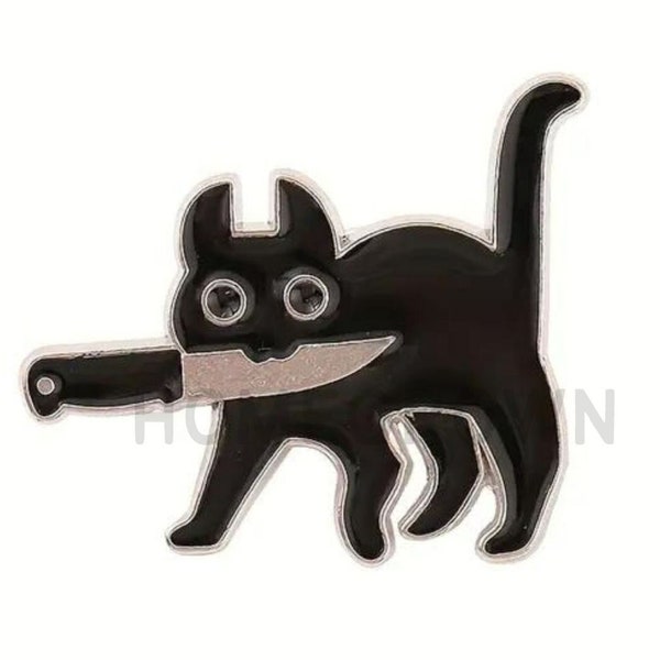 Cat With Knife Enamel Pin Etsy