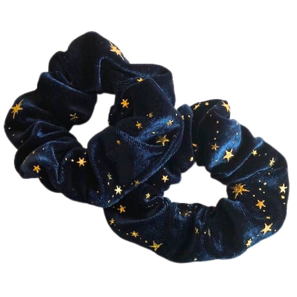Blue Velvet Star Scrunchies, Navy Blue Scrunchie, Celestial Scrunchie, Gold Star Hair Ties, Birthday Favor Scrunchie Set, Gift For Her