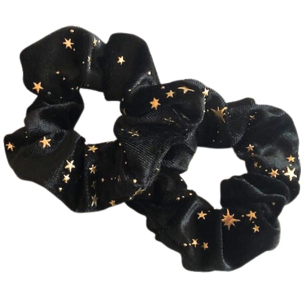 Black Velvet Star Scrunchies, Galaxy Star Scrunchie, Celestial Scrunchie, Gold Star Hair Ties, Birthday Favor Scrunchie Set, Gift For Her