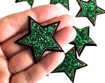 Sequin Star Patch, Green Gold Star Patch, Embroidered Star Patches Iron on Patch Clothing Patches Star Patriotic Patches For Clothing Bags