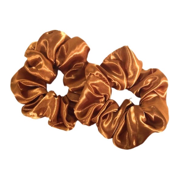 Satin Scrunchie, Bronze Silky Satin Scrunchie, Birthday Favors, Pony Tail Hair Ties Gift For Her, Stocking Stuffer, Party Favors