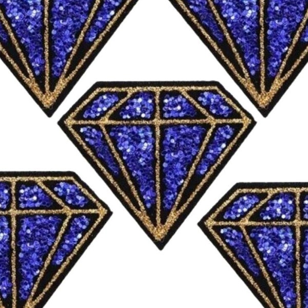 Blue Sequin Gem Patch Blue Gold Glitter Diamond Patch with Sequins Iron on Patch DIY Birthday Gem Patches Wedding Patches For Clothing Bags