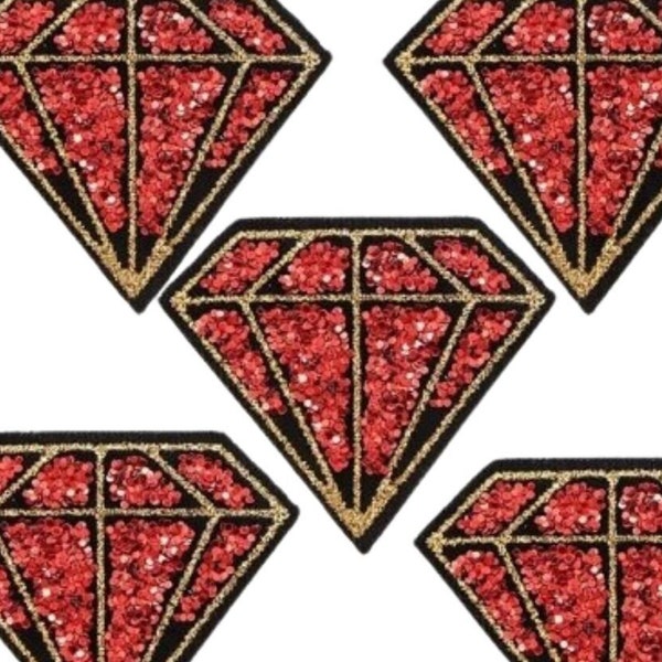 Red Gem Patch, Red Gold Glitter Diamond Patch with Sequins, Iron on Patch DIY Birthday Gem Patches Wedding Patches For Clothing Bags