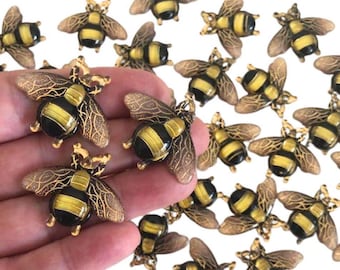 5 pcs Bee Charms Cabochon,  Flatback Cabochons, Small Gift Idea, DIY Crafts, Jewelry Making, Hair Bows, Gold Bumble Bee Decoden Resin