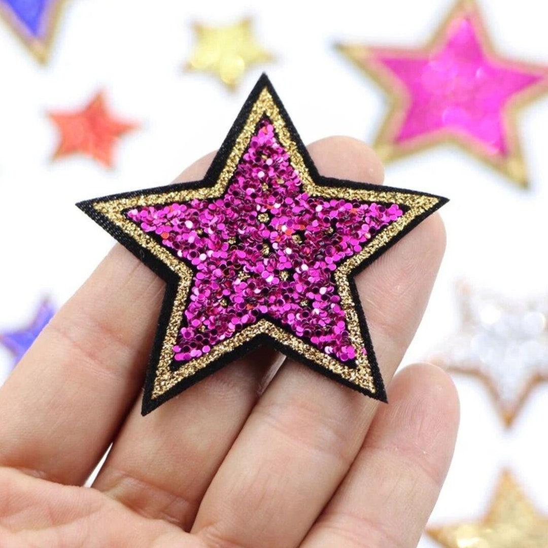 Pink Sequin Star Patch, Pink Gold Star Patch, Embroidered Star Patches Iron on Patch Clothing