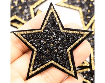 Sequin Star Patch, Black Gold Star Patch, Embroidered Star Patches Iron on Patch Clothing Patches Star Patriotic Patches For Clothing Bags