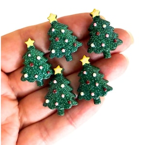 5 Christmas Tree Cabochons Flat Back, Fake Bake Supplies, Scrapbooking, Cellphone Charms, Xmas Cabochons, Christmas Resin, Mini Xmas Trees