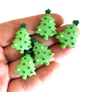 Christmas Tree Resin Cabochons, 5pcs Holiday Flat Back, Deco Craft Embellishments, Scrapbooking, Cellphone Charms, Cute Craft Supplies