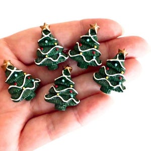 5 Christmas Tree Cabochons, Holiday Flat Back, Fake Bake Supplies, Scrapbooking, Cellphone Charms, Xmas Cabochons, Mini Christmas Resin