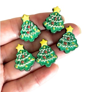 5 pcs Christmas Tree Resin Cabochons, Xmas Holiday Flat Back, Deco Craft Embellishments, Scrapbooking, Cellphone Charms, Cute Craft Supplies