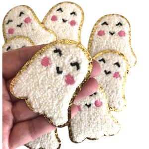 Halloween Ghost Patch, Cute Ghost Pink Cheeks Trucker Hat Patch, Kawaii Chenille DIY Patch, Cute applique Ghost Patch,