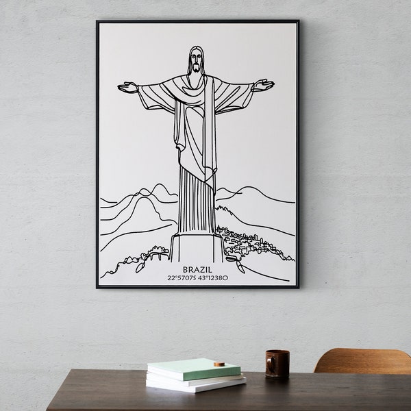 Christ the Redeemer Line Art Printable - Majestic Rio de Janeiro Wall Decor for a Spiritual Touch. Exclusive Artwork/Modern art/Stylish/Home