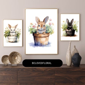 3er Set Baby Kaninchen Druck, Tier Digitaldruck, Aquarell Kaninchen, Kaninchen Wand Kunst, Kinderzimmer Wand Dekoration, Baby Kaninchen, Wohnkultur Poster
