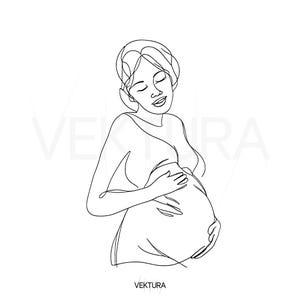 Pregnant Woman Line Art – Minimalist Maternity Drawing | Motherhood Line Illustration | One Line Art | AI SVG PNG | Wall Art Clipart