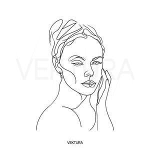 Minimalist Woman Line Art Print: Spa Wellness Clipart (SVG PNG AI)