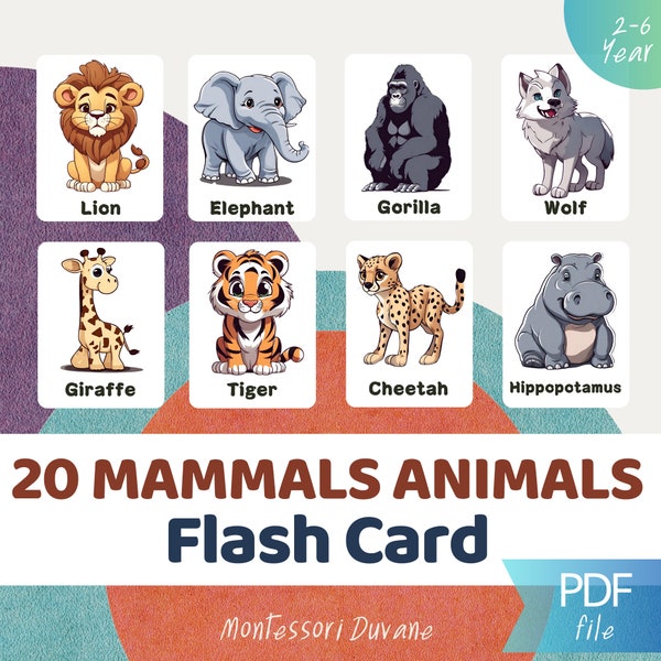 MAMMALS ANIMALS Flash Cards, Montessori flash cards, Pre-School Cards, Printable Flash Cards, Kids Flash Card