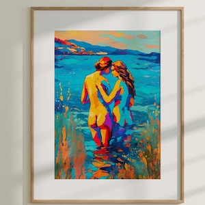 Colorful WLW Digital Art, Lesbian Impressionist Art, Printable Abstract Wall Decor, Digital Sapphic Art, Lesbian Printable Watercolor Art