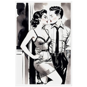Butch Femme Couple Art Print: queer illustratie jaren 1950