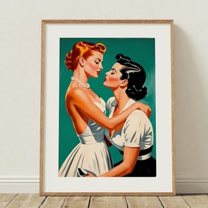 Vintage Vibes: 1950&#39;s Inspired Lesbian Art Print for Sapphic Decor, Retro Lesbian Art, WLW Wall Art,