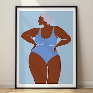 Arte murale raffigurante una donna afrocentrica e formosa: illustrazione positiva e incoraggiante per l'amore per se stesse femminile.