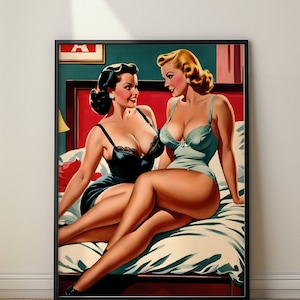 Sapphic Art Print, Pulp Inspired Lesbian Art, Retro WLW Decor, Giclee Fine Art Print for Queer Couple