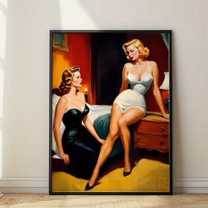 Midcentury Modern Pulp Fiction Inspired Lesbian Art Print, Sapphic Decor for Home. Vintage Inspired Lesbian Art, Retro Queer Art,