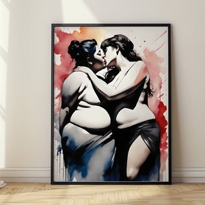 Body Positive Lesbian Art Print: Sapphic Kiss, WLW Decor