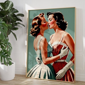 Gorgeous Soft Colors in Romantic Vintage 1950's Glamour Inspiration: Lesbian Art Print - Sapphic Decor Gift for Her or Queer Couple