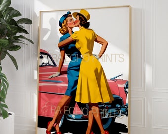 1950's Inspired Lesbian Art Print - Retro Style LGBTQ+ Wall Art - Gift Idea for Her