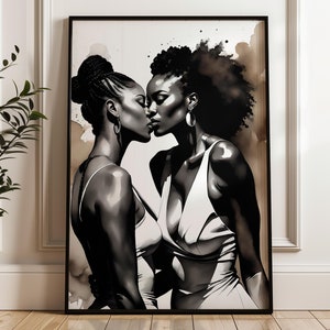 Black Queer Couple Giclee Art Print for Sapphic Decor - African American Lesbian Art