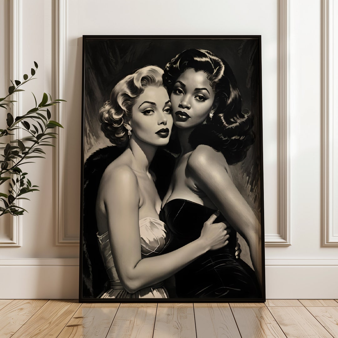 Vintage Glamour Inspired Lesbian Art Print Moody Sexy Sapphic Decor vintage-glamour-inspired-lesbian-art-print-moody-sexy-sapphic-decor