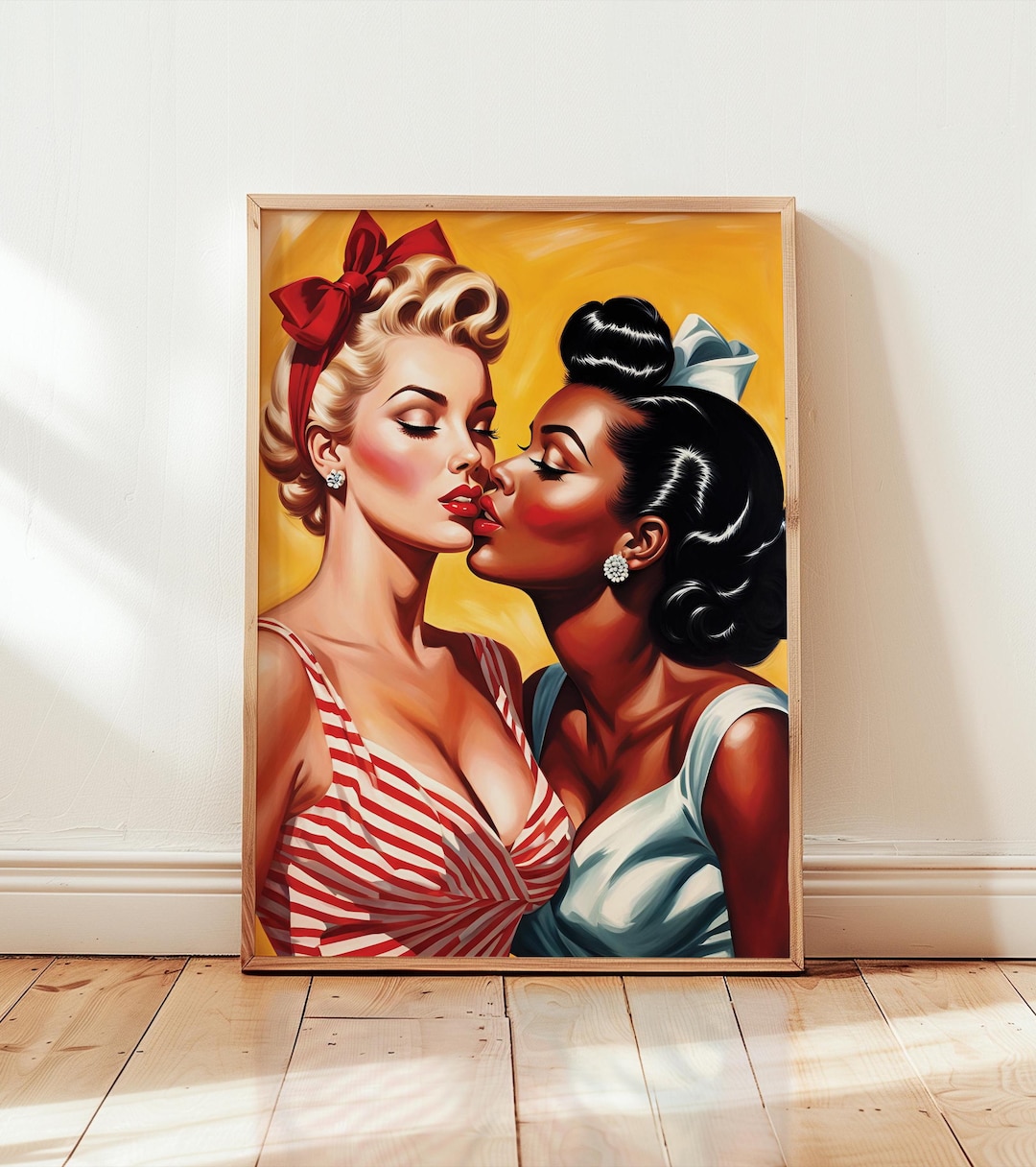 Interracial Lesbian Art – Retro Pop Art Queer Couple Giclée Print - Etsy Japan